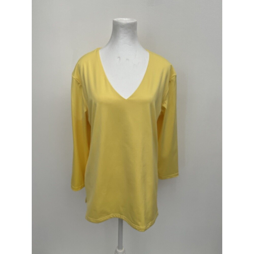 FORENZA Yellow V-Neck Top Blouse Women's Size XL 3/4 Sleeve Knit